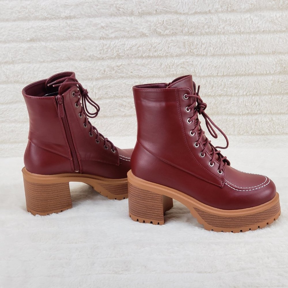 Light Weight  Wood Look Chunky Platform Combat Boots